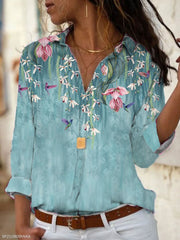 Women's Casual Long-Sleeved Shirt Floral Print Blouse