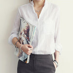 Women's Linen Long Sleeve Shirt Lightweight Breathable Blouse