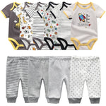 Newborn 6-Piece Bodysuit+4-Piece Pants Sets Baby Toddler Girl Suit Infant Pajama Pure Cotton Sets