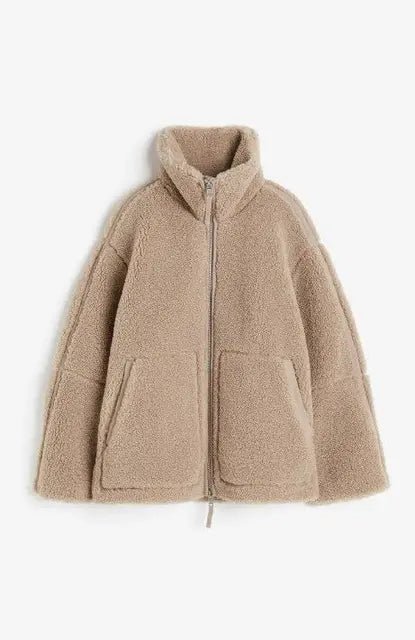 Teddy Fleece Jacket Women Lamb Wool Cozy Oversized High Collar Zip-Up Fuzzy Warm Winter Outerwear