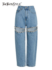 Embroidered  Flare Jeans For Women High Waist Patchwork Button Hollow Out Distressed Wide Leg Denim Jeans