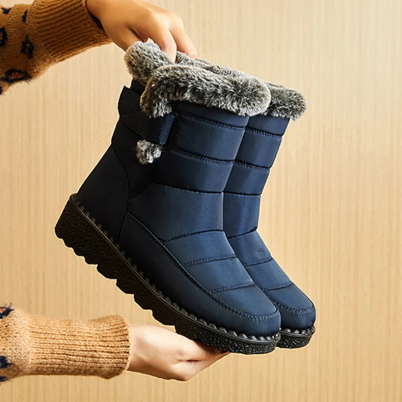 Waterproof Winter Boots for Women Faux Fur Plush Snow Boots Ankle Platform Boots Warm Fur Lining Winter Boots