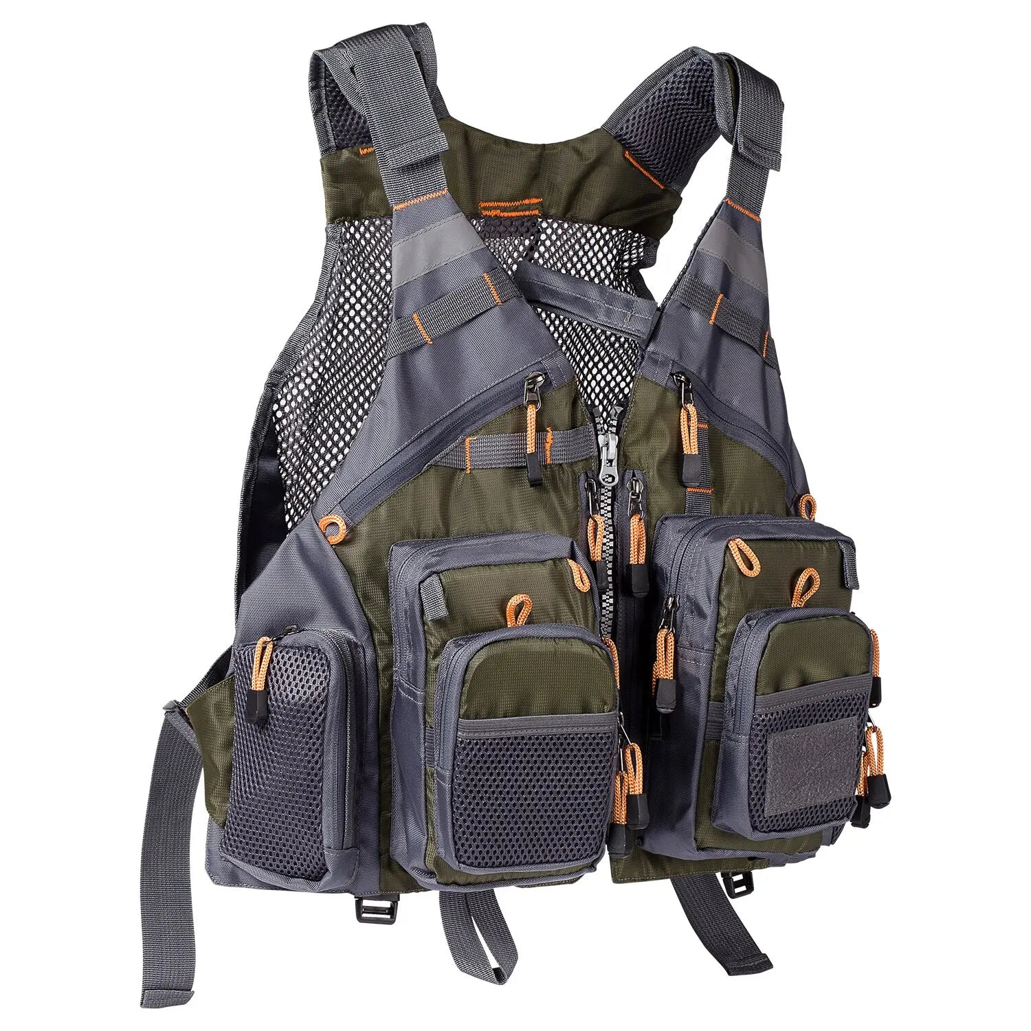 Multicompartment tactical vest with various pockets on a white background