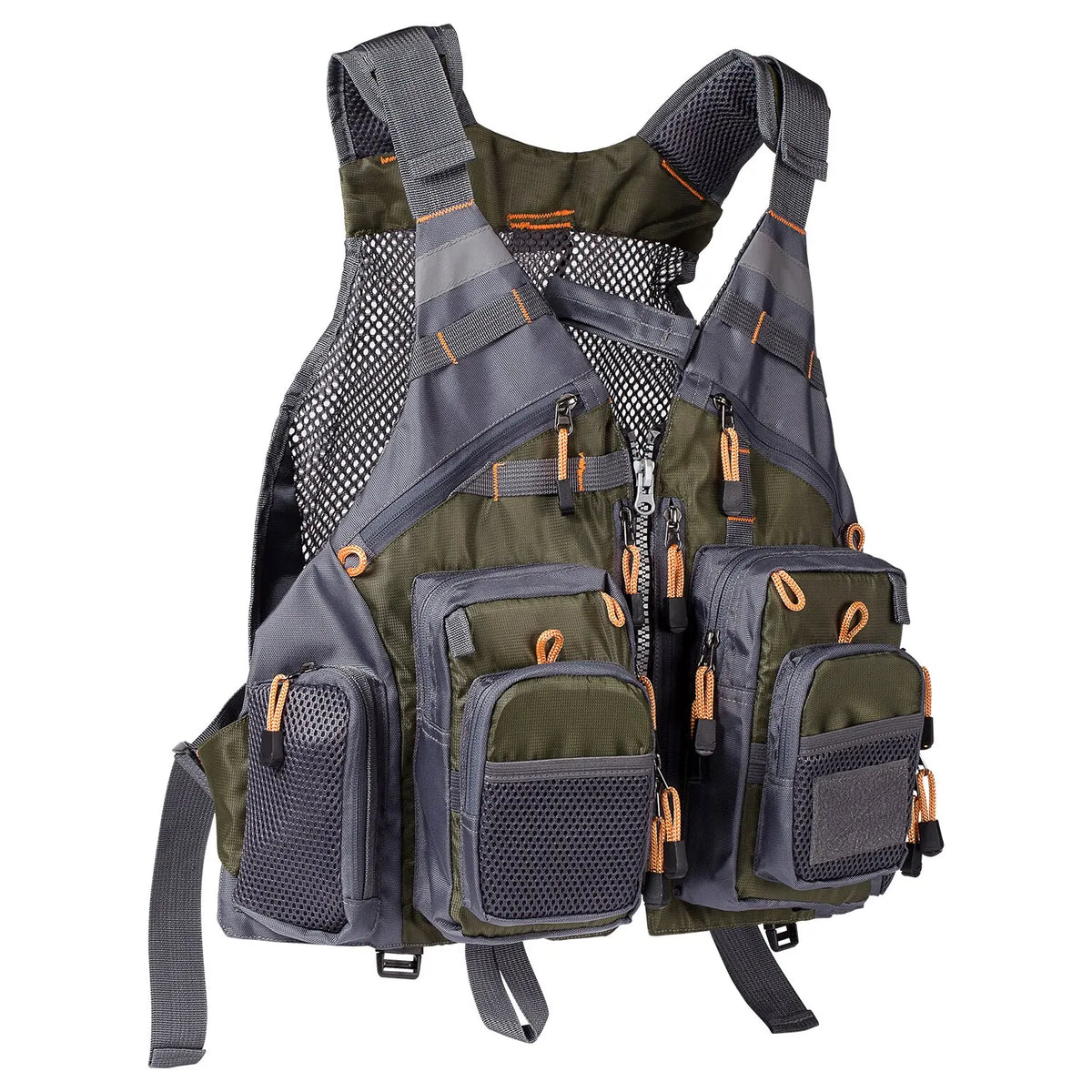 Multicompartment tactical vest with various pockets on a white background