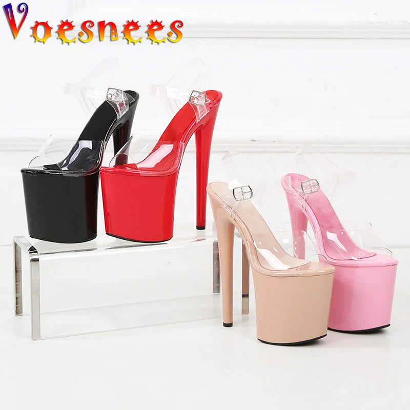 Stunning Black/Pink/Red Platform Heels with Clear Straps 20CM High Heels