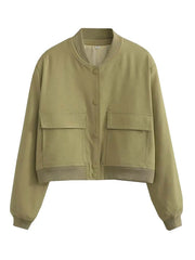 Women's Bomber Jacket With Pockets Spring Fall Casual Vintage Short Jackets