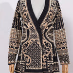 Women's Shawl Collar Embroidered Beaded Jacket V-Neck Vintage Ladies Outwear Coat