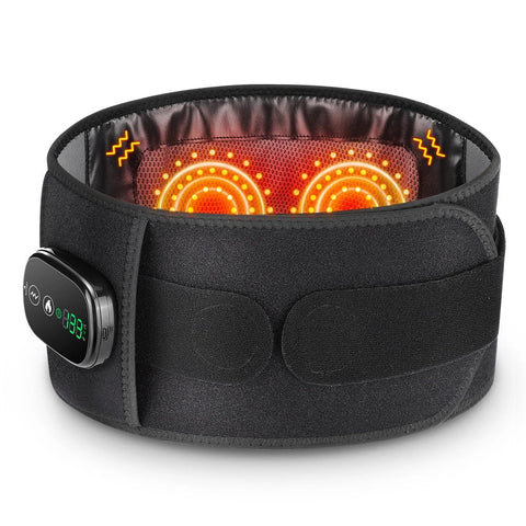Black heating pad belt with digital display on a white background