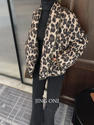 Leopard Short Padded Luxury Winter Jacket Women's Y2K New Fashion Vintage Chic Coat