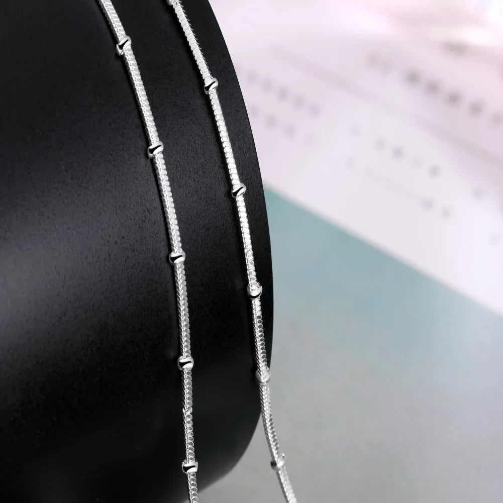 925 Sterling Silver Chain Necklace Snake Chain Simple Beads For Women Wedding Fashion Jewelry Christmas Birthday Gifts