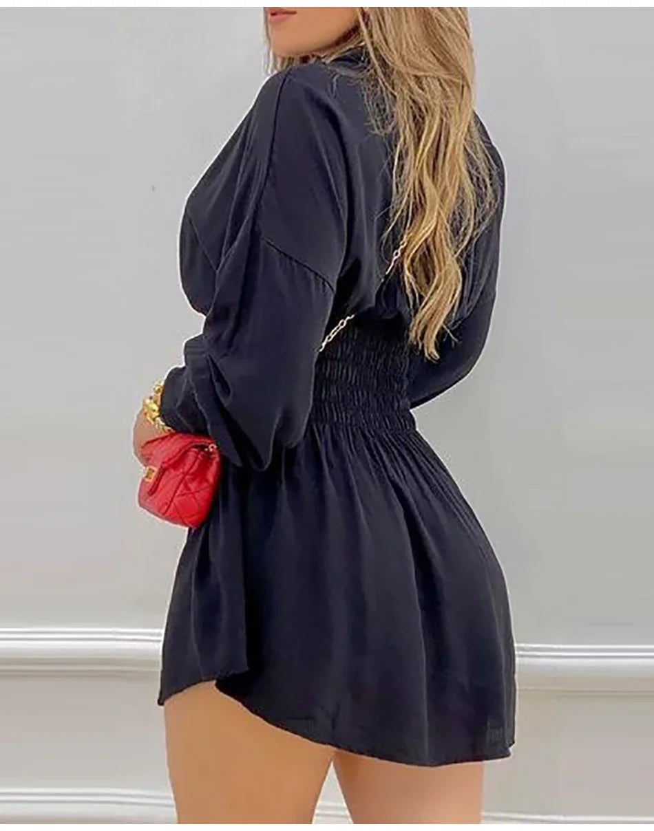 Sexy Long Sleeve Mini Dress Casual Print High Waist Shirt Dress Chic Spring Fall Dress