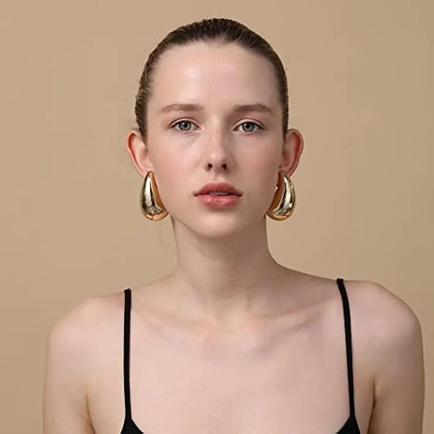 Stud Earrings Women Chunky Gold Plated Stainless Steel Waterdrop Vintage Runway Inspired Fashion Gift