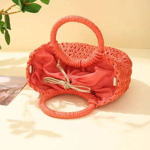 Handwoven Straw Purse Rattan Half-Moon Beach Handbag Large Capacity Women Summer Hollow Out Crossbody Shoulder Bag