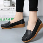 Women's Wedge Heel Shoes New Leather Slip On Loafers Casual Flats