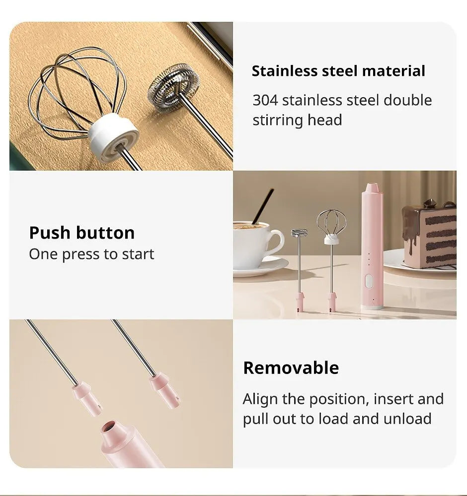 1 PCS USB Rechargeable Handheld Egg Beater 3 Speeds Milk Frother Foam Maker Mixer Coffee Drink Frothing Wand Foamer