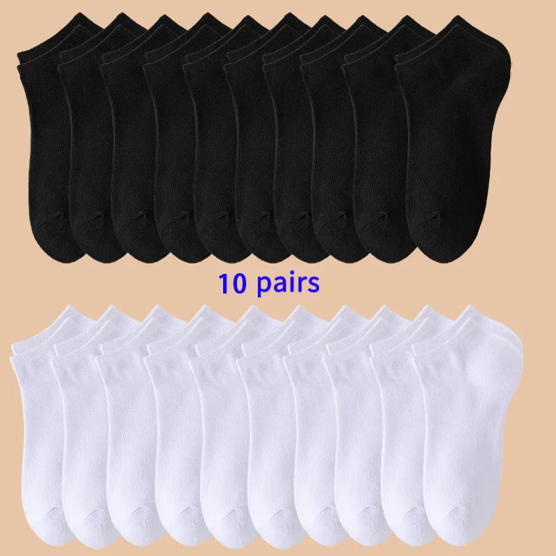 10 Pairs of Men's/Women's Ankle Socks, Plain Color, Anti Odor, Summer Ankle Socks, Casual and Breathable Low-Cut Socks