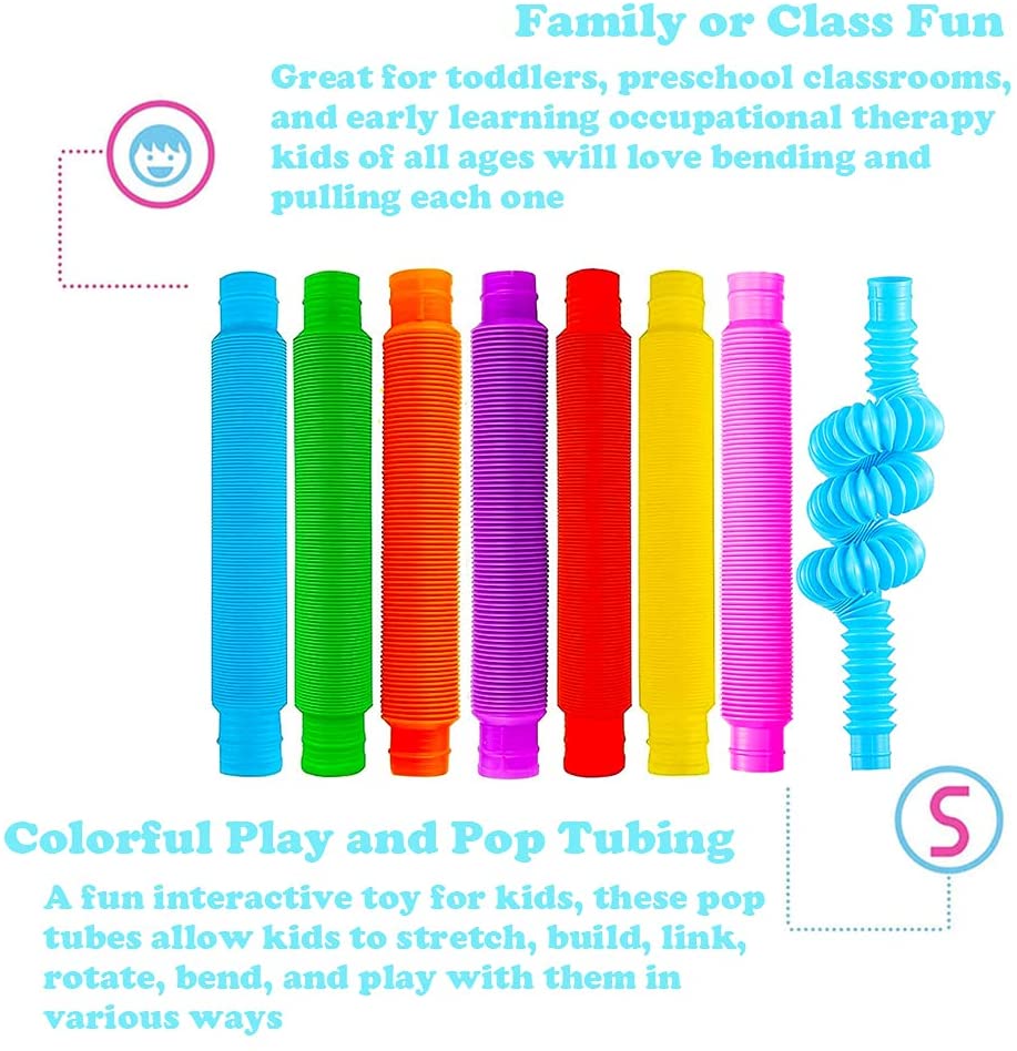 8-Pack Large Pop Tubes Fidget Toys Sensory Toy for Stress Anxiety Relief for Children Adults Montessori Learning Toys Toddlers Stretch Tube