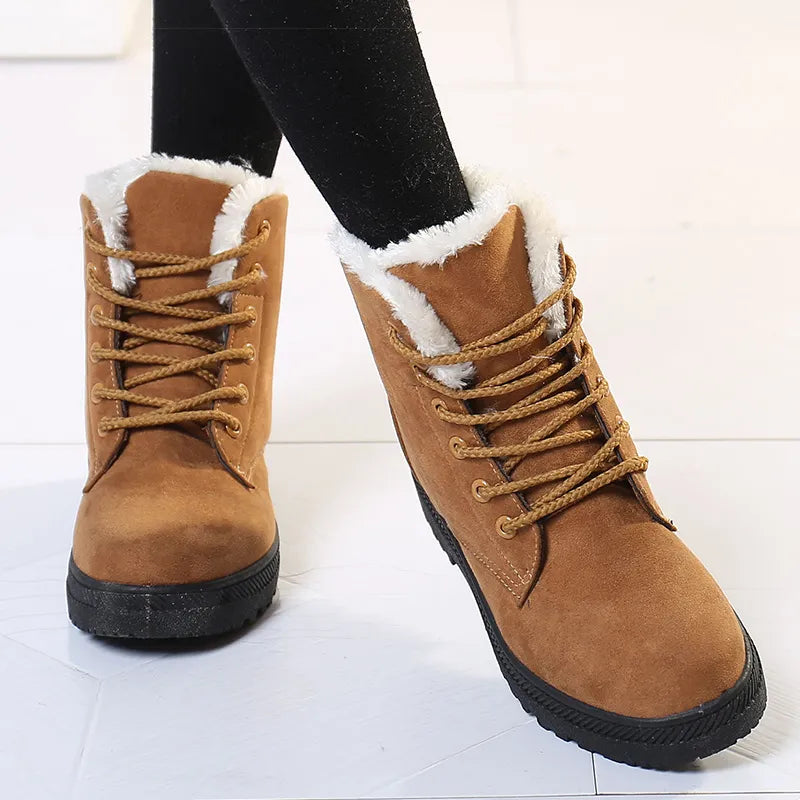 Women's Winter Ankle Boots With Fur Lining Low Rubber Heel Snow Boots