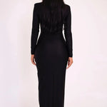 Elegant Black Cutout Long-Sleeve Evening Gown Hollow Out Maxi Dress