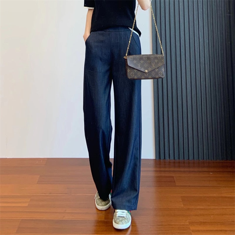 Women's Vintage Casual Long Jean Pants Slim Fit Wide Leg Pants Baggy Versatile Jeans