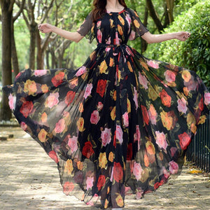 Women's Flower Print Loose Fit Party Dress