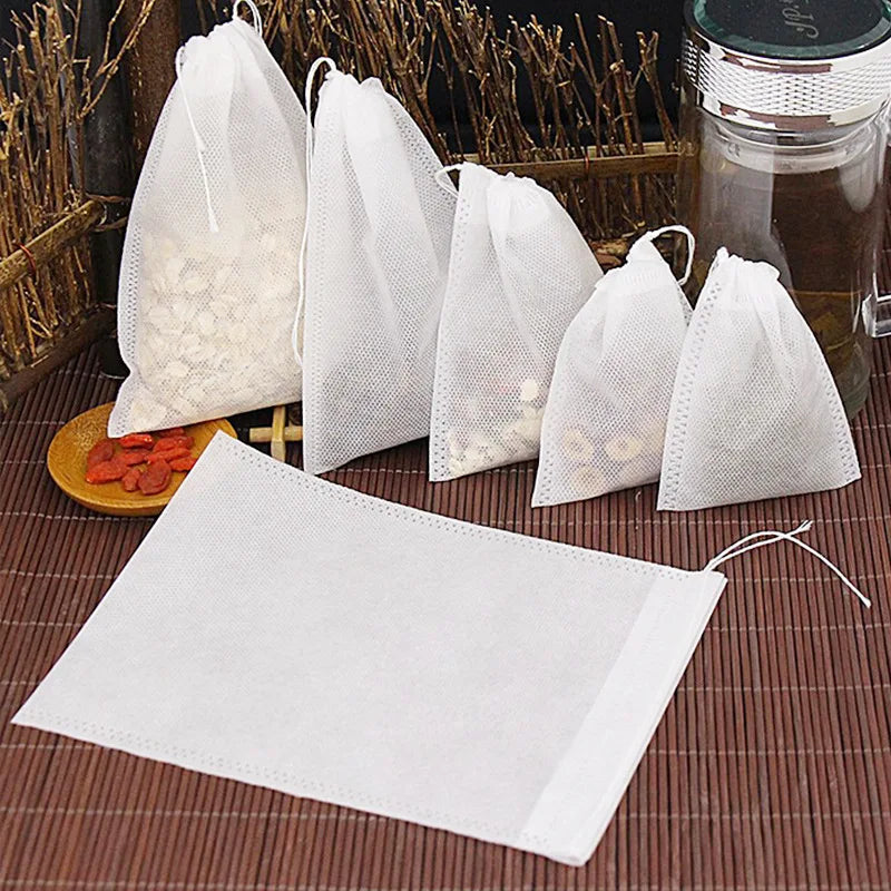 Disposable Tea Filter Bags 100 Pieces Filter Bags for Tea Infuser with String Heal Seal, Food Grade Non-Woven Fabric Tea/Spice Filter Bags