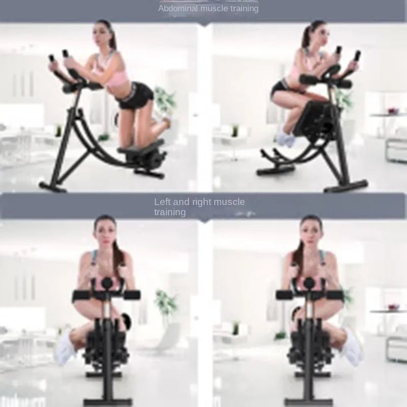 Woman using an abdominal exercise machine in a home setting