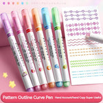 6Pcs/Set Pattern Outline Pen Curve Highlighter Art Marker Roller Tip Curve Liner Painting Scrapbooking