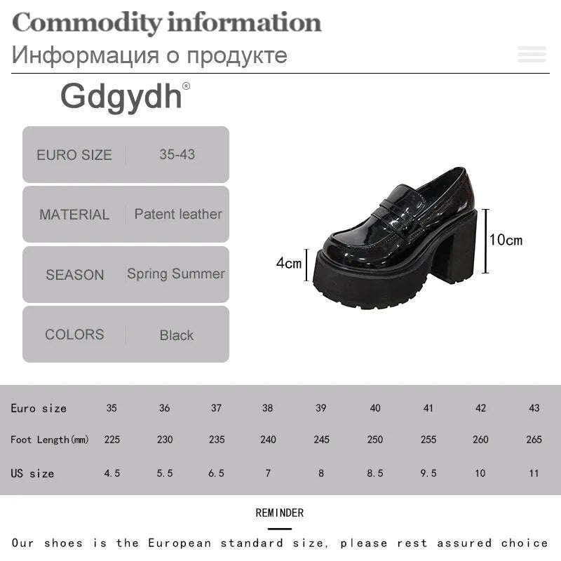Women's Girls Chunky Platform Shoes High Heel PU Leather Slip On Casual Shoes School Office Loafers