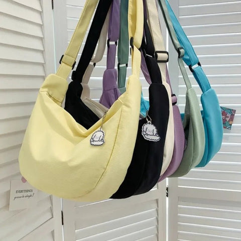 Canvas Shoulder Bag Women Solid Minimalist Multifunction Large Capacity Crossbody Teen Casual Purse