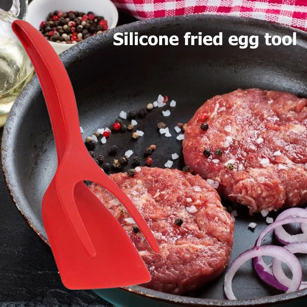 2 In 1 Nylon Grip Flip Tongs Egg Spatula Tongs Steak Spatula Tongs Clamps Fried Pancake Turners Kitchen Accessories