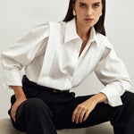 White/Black Long Sleeve Shirt for Women Elegant Casual Button Collar Top All-Season Office Wear Long Sleeve Shirt Boutique Fashion Aesthetic Button Shirts