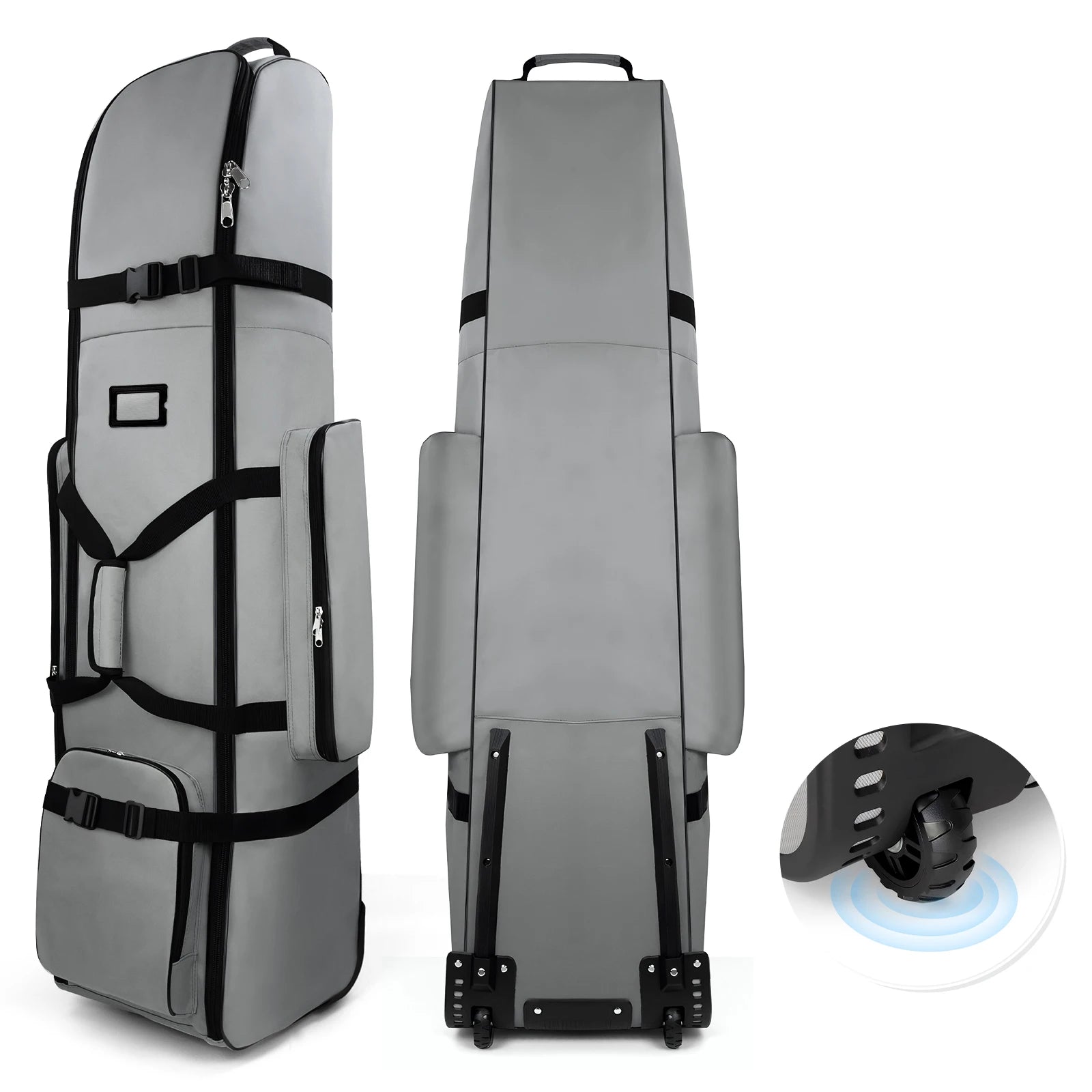 Gray golf  bag with wheels on a white background