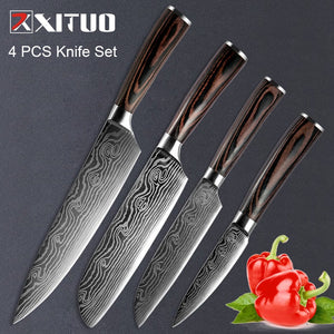 Chef's Kitchen Knife Set Japanese Stainless Steel Sanding Laser Pattern Knives