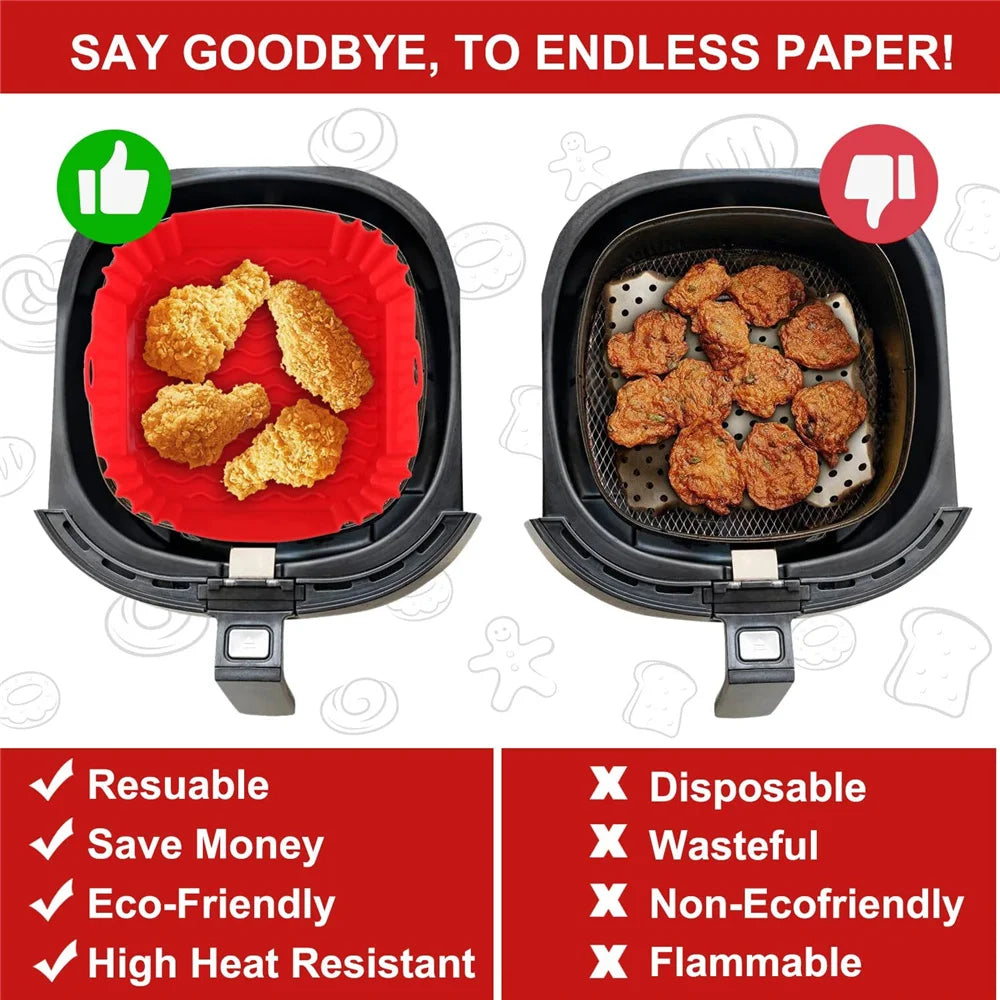 Reusable Air Fryer Pan Liner Insert Silicone Air Fryers Accessory Oven Baking Tray Pizza Fried Chicken Airfryer Silicone Basket