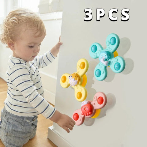 Bath Toy Baby 3-Piece Funny Sucker Spinner Suction Cup Cartoon Rattle Fidget Educational Gift