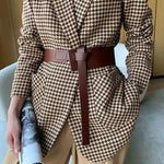 Women's Vintage Wool Blazer Jackets Boutique Fashion Chic Casual Jacket Outerwear Coat With Belt