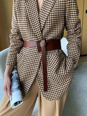 Women's Vintage Wool Blazer Jackets Boutique Fashion Chic Casual Jacket Outerwear Coat With Belt