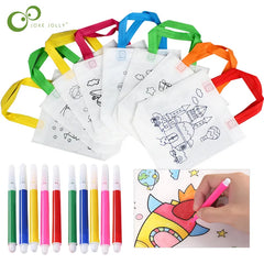20pcs DIY Coloring Graffiti Bag with Coloring Markers Handmade Painting Non-Woven Bags for Children Arts Crafts Color Filling Drawing Toy Gift for Kids