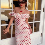 Polka Dot Ruffle Bandage Maxi Dress Off Shoulder Slim Elegant Party Dress Summer Holiday Sundress
