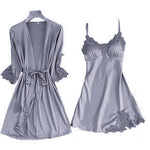 Satin Lace Sleepwear Pajamas 2-5 Piece Sets Pajamas Night Robe Gown