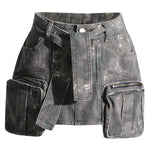 Short A Line Skirts For Women High Waist Short Length Mini Patchwork Lace Up Camouflage Denim Skirt