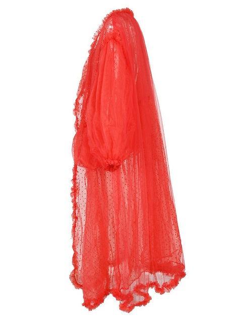 Mesh Dressing Gown Women Red Dot Long Oversized V-Neck Long Sleeve Loose Fit Holiday Fashion