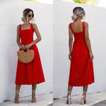 Long Backless Summer Dress Sexy Casual Ruched Midi Sundresses Pleated Spaghetti Straps