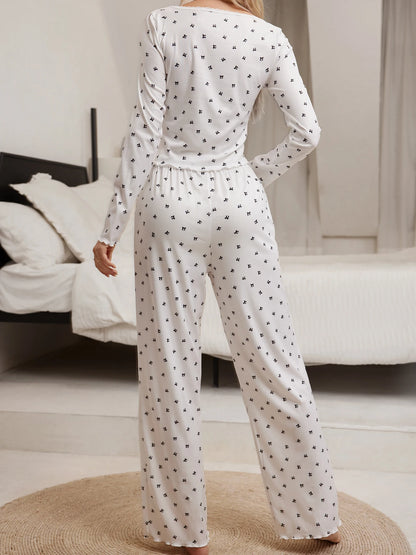 Floral Print Long-Sleeve Pajama Pant Set Nightwear