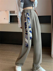 Ladies High Waist Button Up Wide Leg Casual Pants