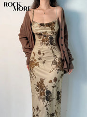 Women's Y2K Vintage Party Dress Fairycore Print Midi Dresses Elegant Cocktail Party Dress