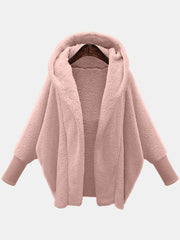 Winter Solid Long Sleeve Fleece Jackets Hooded Loose Faux Fur Coats Large Cardigan for Women