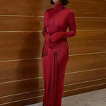 Elegant Long-Sleeve Knotted Bodycon Maxi Dress