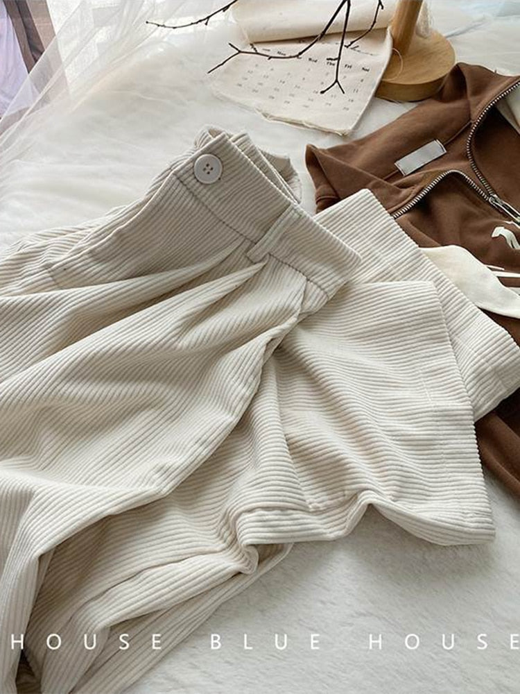 Women's Corduroy Pants High Waist Y2k Fashion Fall Straight Causal Trousers